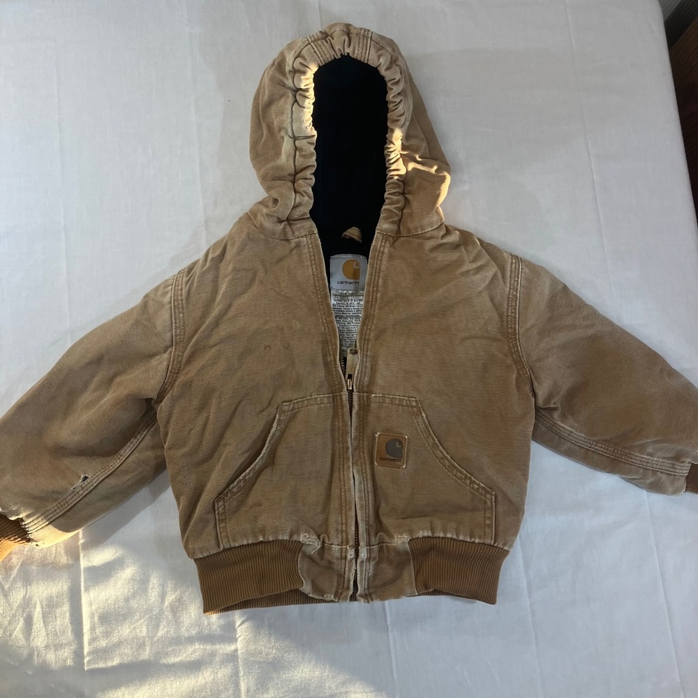 Carhartt Toddler 4T Brown Duck Active Jacket YTJ130 BRN Distressed Workwear Hood